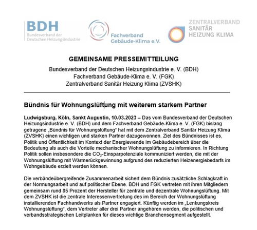 Titelbild zum News-Artikel: Bündnis für Wohnungslüftung mit weiterem starkem Partner